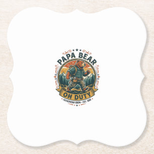 Father Day Papa Bear On Duty Shirt Funny Animal Da Paper Coaster