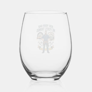 Father Day Repair Dad Shirt Ask Your Dad He Fixes  Stemless Wine Glass