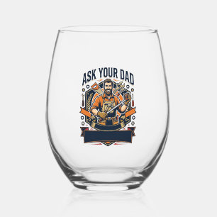 Father Day Repair Dad Shirt Ask Your Dad He Fixes  Stemless Wine Glass