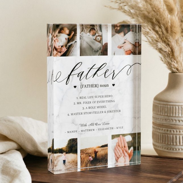 Father Dictionary Definition Photo Collage Marble Block (Father Definition Collage Father’s Day Keepsake Photo Block)