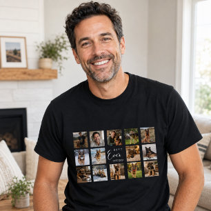 Father dog dad photo collage black T-Shirt