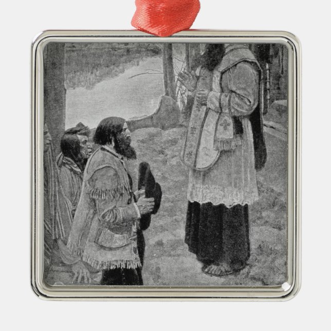 Father Hennepin Celebrating Mass Metal Tree Decoration (Front)