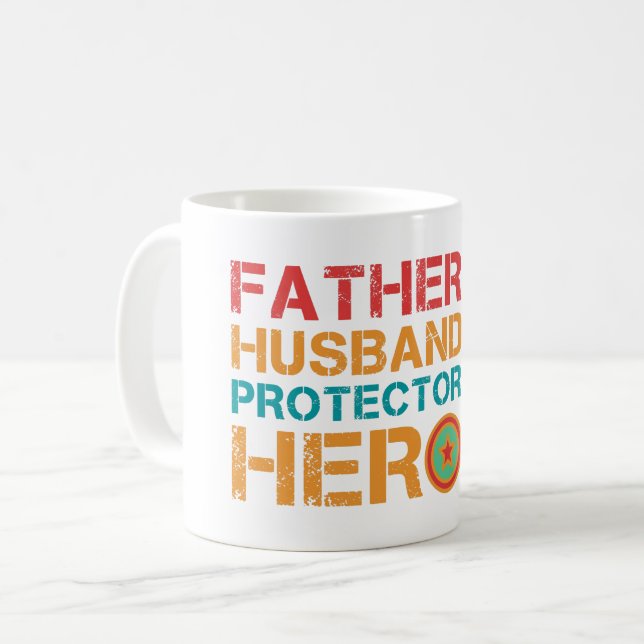 Father Husband Protector Hero Coffee Mug (Front Left)
