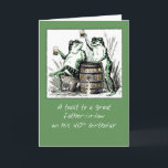 Father-in-Law 40th Birthday Frogs Toasting with Be Card<br><div class="desc">An illustration about humour,  celebration and animals. This is the elegant and fun card you need to congratulate your Father-in-Law on his 40th Birthday. Two happy frogs toasting with beer. Vintage image courtesy of Clipart.</div>