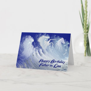 Father-in-Law birthday card with wild white horses