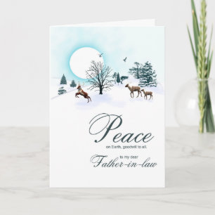 Father-in-law, Christmas scene with reindeer Holiday Card