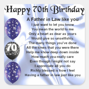 Father in Law Poem - 70th Birthday Square Sticker
