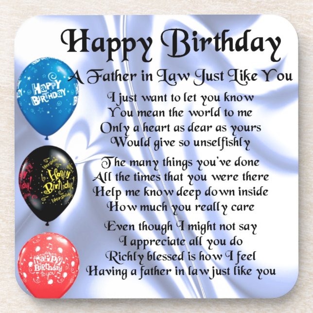 Father in Law Poem - Happy Birthday Coaster (Front)