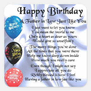 Father in Law Poem - Happy Birthday Square Sticker