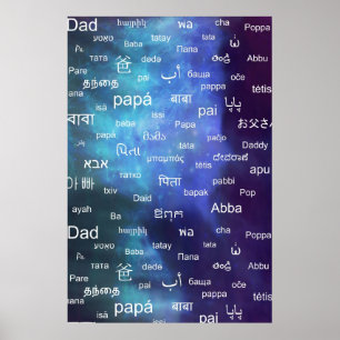 Father in many different world languages - Blue Poster