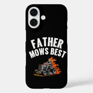 Father Mows Best Funny Dad Fire Flame Lawn Mowing iPhone 16 Case