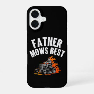 Father Mows Best Funny Dad Fire Flame Lawn Mowing iPhone 16 Case
