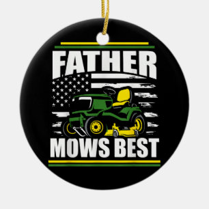 Father Mows Best Funny Lawn Mower American Flag Fa Ceramic Ornament