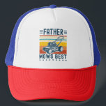 Father Mows Best Funny Lawn Mowing Dad Vintage Trucker Hat<br><div class="desc">Funny dad vintage shirt with bold white text saying "Father Mows Best" featuring a lawn mower graphic. Perfect for dads who love mowing,  yard work,  or dad jokes. Great Father's Day or birthday gift.</div>