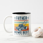 Father Mows Best Funny Lawn Mowing Dad Vintage Two-Tone Coffee Mug<br><div class="desc">Funny dad vintage coffee mug with bold white text saying "Father Mows Best" featuring a lawn mower graphic. Perfect for dads who love mowing,  yard work,  or dad jokes. Great Father's Day or birthday gift.</div>