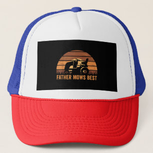 Father Mows Best Lawn Care Dad Mowing Gardener Fat Trucker Hat