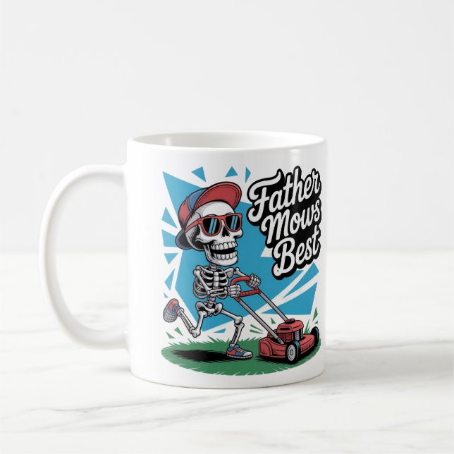 Father Mows Best Skeleton Dad Mug (Left)