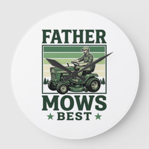 Father Mows Best Vintage Lawn Mower Shirt Design_1 Large Clock