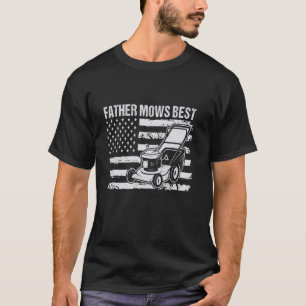 Father Mows Best Vintage USA Flag Funny Lawn Mowin T-Shirt