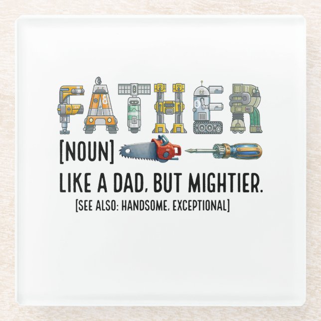 Father Noun Glass Coaster (Front)