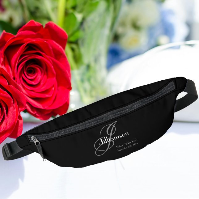Father Of Bride Gift Classic Monogram Cool Black  Bum Bags (A Great "Father Of The Bride" Gift - Classic Monogram Cool Black Fanny Pack.)
