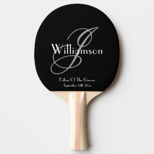 Father Of Groom Classic Grey Monogram White Script Ping Pong Paddle
