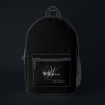 Father Of Groom Gift Classic Monogram Rustic Black Printed Backpack<br><div class="desc">Wedding Party Gifts Father Of The Groom Gift Classic Monogram Chic Script Personalised Father's Name And Initial Rustic Black Printed Backpack. Click personalise this template to customise it with the monogram initial, the father's name, and the marriage date quickly and easily. Father Of Groom Gift Classic Monogram Rustic Black Printed...</div>