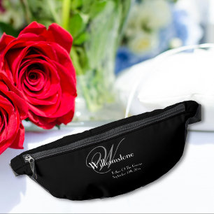 Father Of Groom Gift Elegant Monogram Cool Black Bum Bags