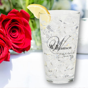 Father Of Groom Gift Modern Monogram Name Beer Glass