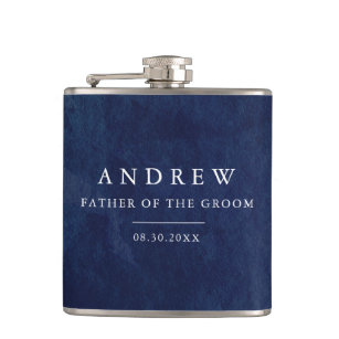 Father of Groom Gift Watercolor Blue Wedding Flask