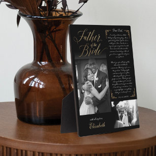 Father of the Bride   Black Gold Message & Photo Plaque