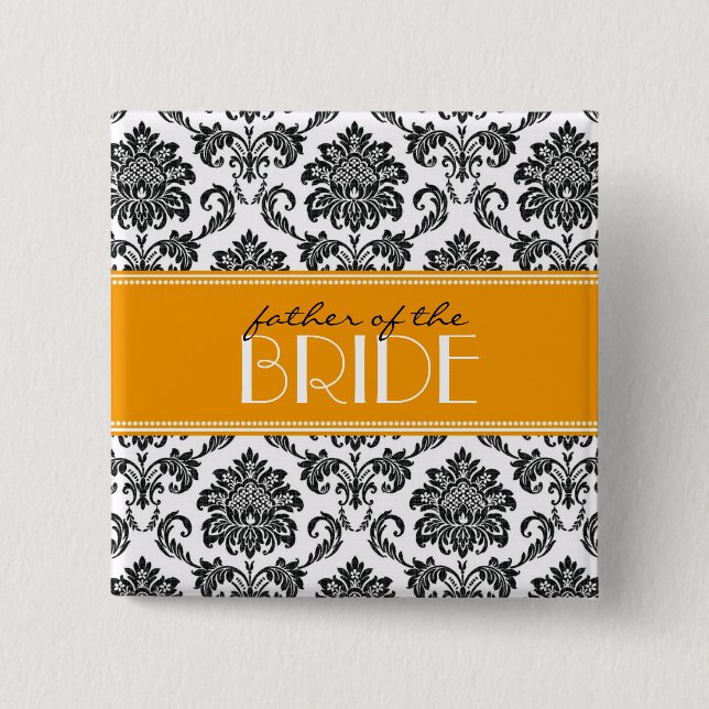 Father Of The Bride Damask Button in Orange (Front)