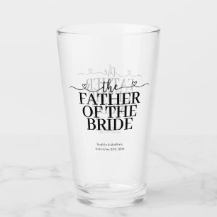 Father of the Bride Fancy Script Heart Wedding Glass