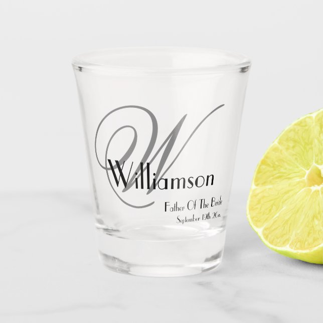 Father Of The Bride Gift Modern Monogram Name Cute Shot Glass (Front)