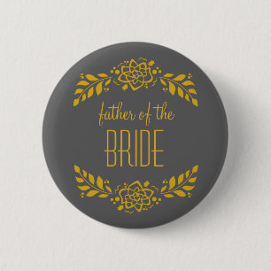 Father of the Bride Gold Wreath 6 Cm Round Badge