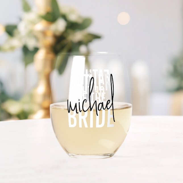 Father of the Bride Monogram Signature Script Stemless Wine Glass (Insitu (Wedding))