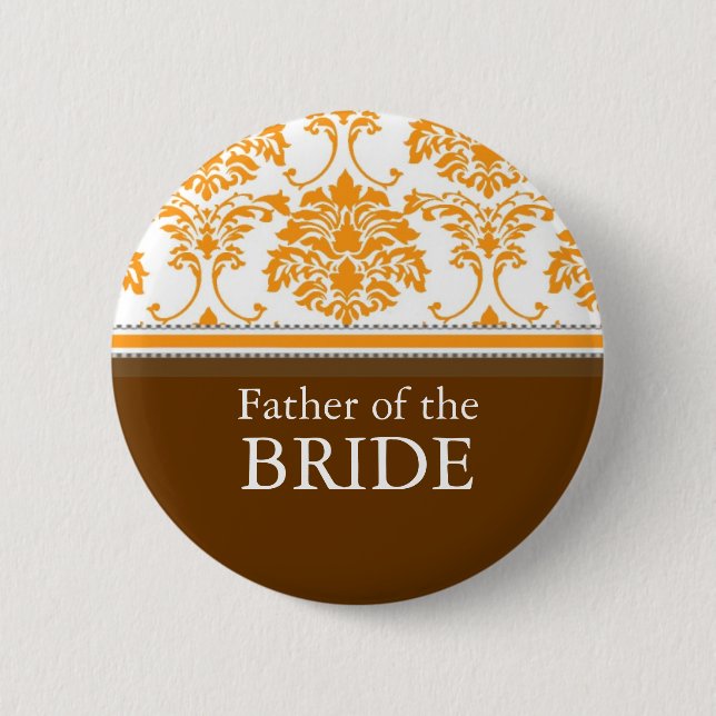 Father of the Bride Orange damask Button (Front)