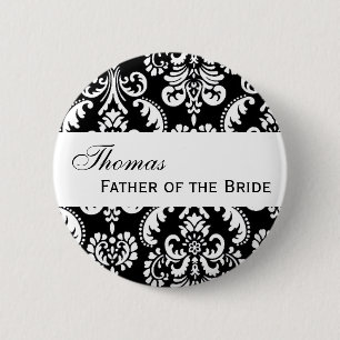 FATHER OF THE BRIDE Pin Black and White Damask
