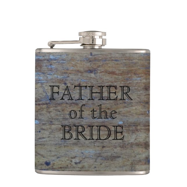 Father of the Bride | Rustic Wedding Wood Grain Hip Flask (Front)