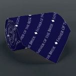 Father of the Bride Tiled White Text on Navy Blue Tie<br><div class="desc">This navy blue neck tie is the perfect accessory for the father of the bride at your wedding. It features a simple yet elegant repeating text design with the word "Father of the Bride" written in a sophisticated all capital white font. There are small diamonds separating the text, giving the...</div>