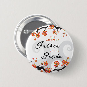 FATHER OF THE BRIDE Tropical Flowers Swirl Wedding 6 Cm Round Badge