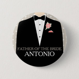 Father of the bride tuxedo name wedding pin button