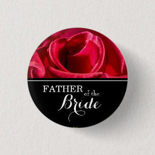 "Father of The Bride" Wedding Red Roses 3 Cm Round Badge