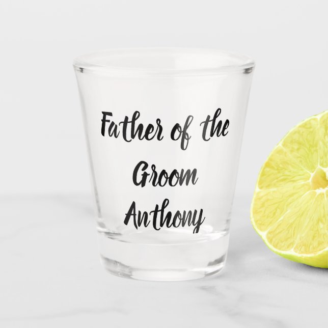 Father of the Groom Black Custom Name Gift Wedding Shot Glass (Front)