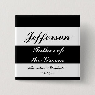 "Father of the Groom" Bold Stripes w/ Names and Da 15 Cm Square Badge