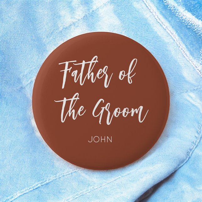 Father of the Groom Brown White Terracotta Wedding 6 Cm Round Badge (Creator Uploaded)