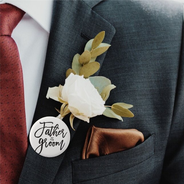 Father Of The Groom Brush Wedding Bridal Party 6 Cm Round Badge ('Father of the Groom' Bow Tie Brush Script Calligraphy Wedding Rehearsal Button @ fatfatin_blue_knot)