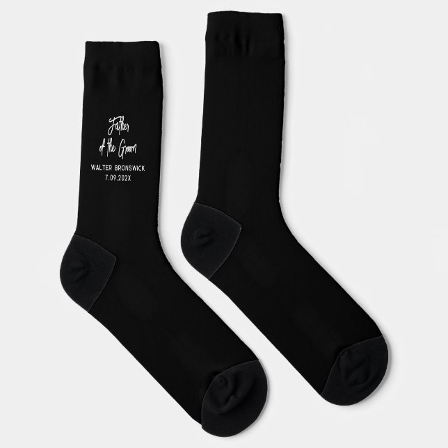 Father Of The Groom Elegant Script Wedding Black  Socks (Right)