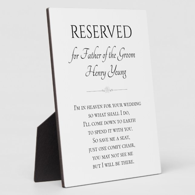 Father Of The Groom I'm In Heaven Save A Seat Plaque (Side)