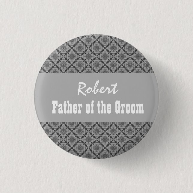 FATHER OF THE GROOM Pin Grey Patterned Damask (Front)